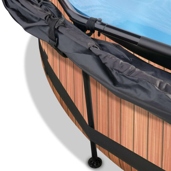 EXIT Wood pool &oslash;244x76cm med filterpump och solsegel - brun