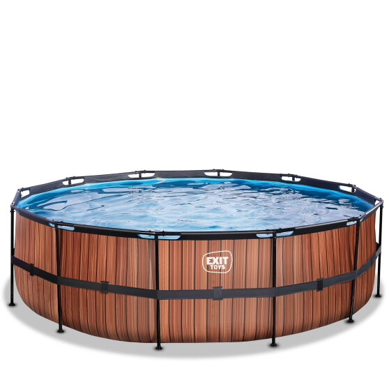 EXIT Wood pool &oslash;488x122cm med sandfilterpump - brun