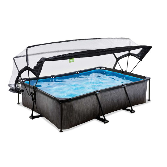 EXIT Black Wood pool 300x200x65cm med filterpump och tak - svart