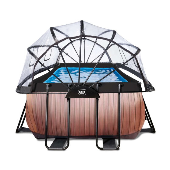 EXIT Wood pool 540x250x100cm med sandfilterpump och tak - brun