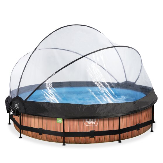 EXIT Wood pool ø360x76cm med filterpump och tak och solsegel - brun