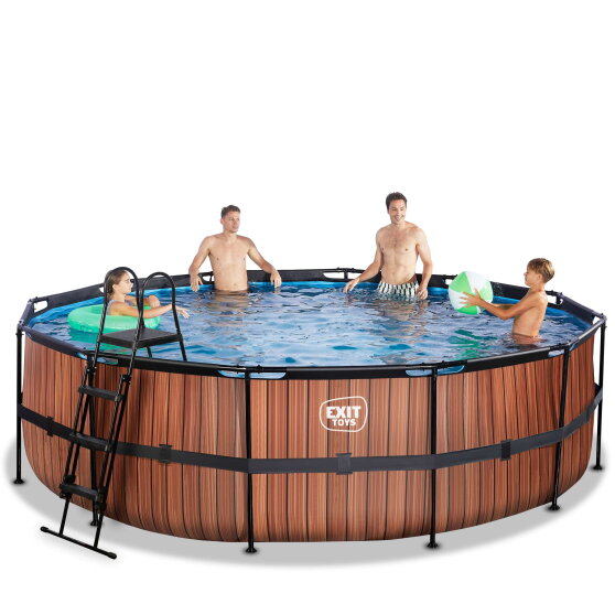 EXIT Wood pool &oslash;488x122cm med filterpump - brun