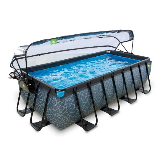 EXIT Stone pool 400x200x100cm med filterpump och tak - grå