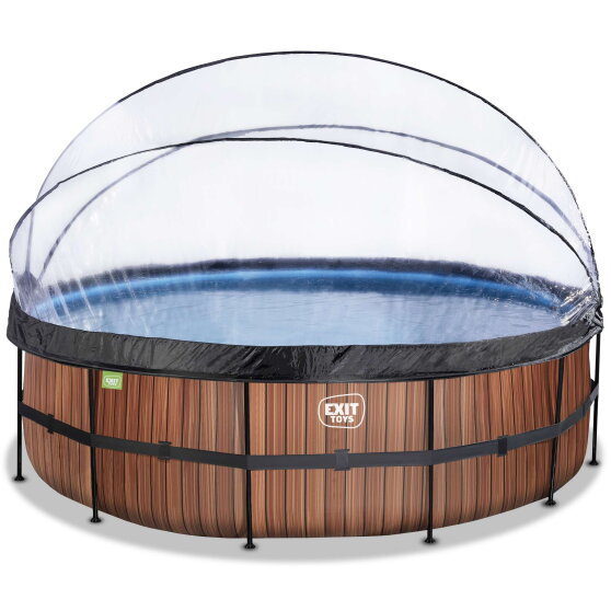 EXIT Wood pool &oslash;488x122cm med sandfilterpump och tak - brun