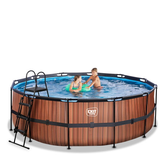EXIT Wood pool &oslash;427x122cm med sandfilterpump - brun