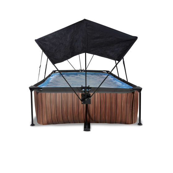EXIT Wood pool 300x200x65cm med filterpump och solsegel - brun
