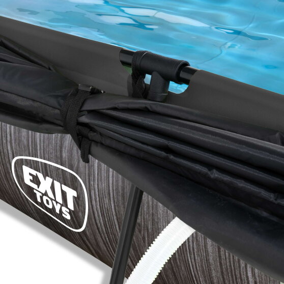 EXIT Black Wood pool 300x200x65cm med filterpump och solsegel - svart