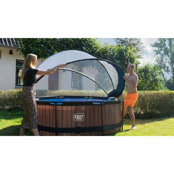 EXIT Stone pool &oslash;244x76cm med filterpump och tak - gr&aring;