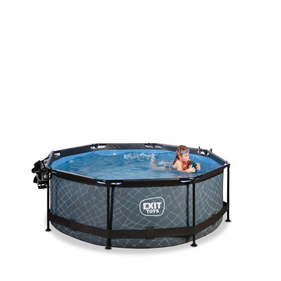 EXIT Stone pool ø244x76cm med filterpump och tak och solsegel - grå
