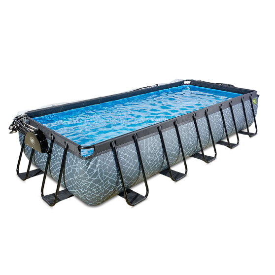 EXIT Stone pool 540x250x100cm med sandfilterpump och tak och v&auml;rmepump - gr&aring;