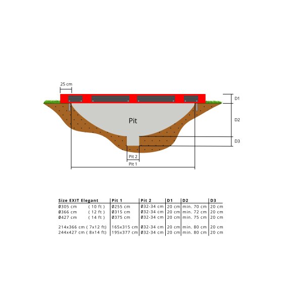 EXIT Elegant ground trampoline ø427cm with Economy safety net - red