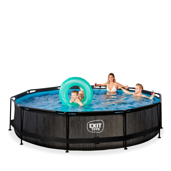 EXIT Black Wood pool &oslash;360x76cm med filterpump - svart