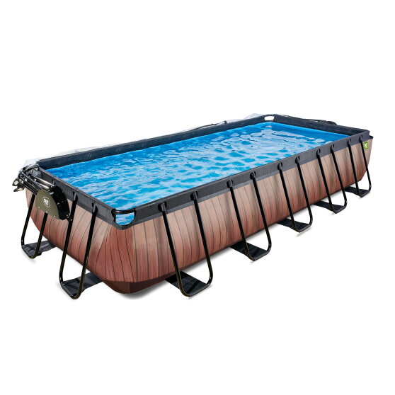 EXIT Wood pool 540x250x100cm med sandfilterpump och tak - brun