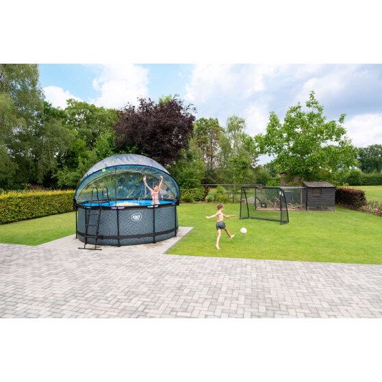 EXIT Wood pool &oslash;360x122cm med sandfilterpump och tak - brun