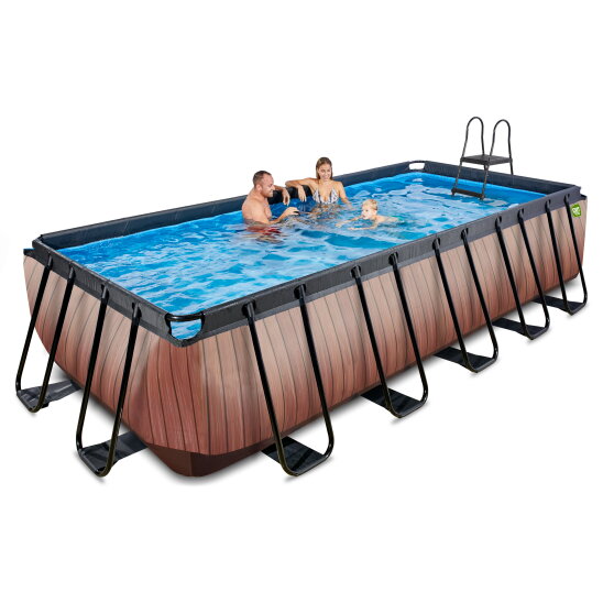 EXIT Wood pool 540x250x122cm med sandfilterpump - brun