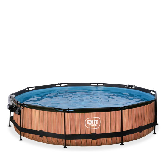 EXIT Wood pool &oslash;360x76cm med filterpump och tak - brun