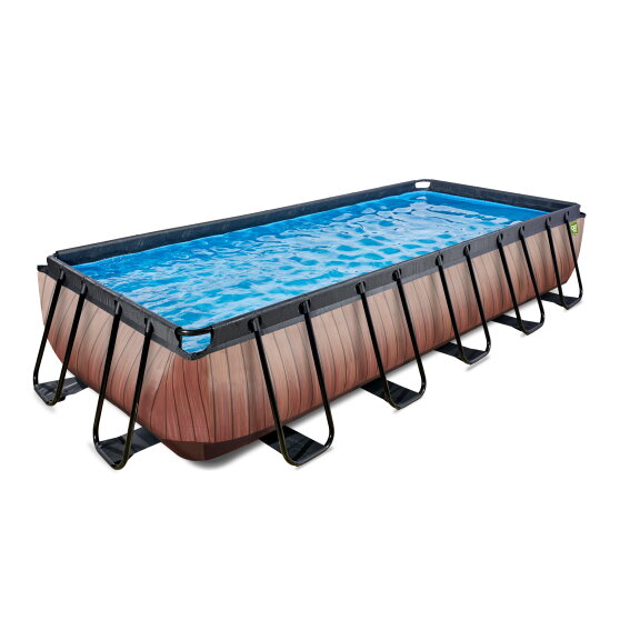 EXIT Wood pool 540x250x100cm med filterpump - brun