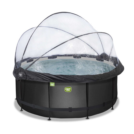 EXIT Black Leather pool &oslash;360x122cm med sandfilterpump och tak och v&auml;rmepump - svart