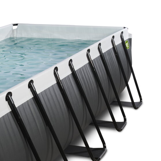EXIT Black Leather pool 400x200x122cm med sandfilterpump och tak och värmepump - svart
