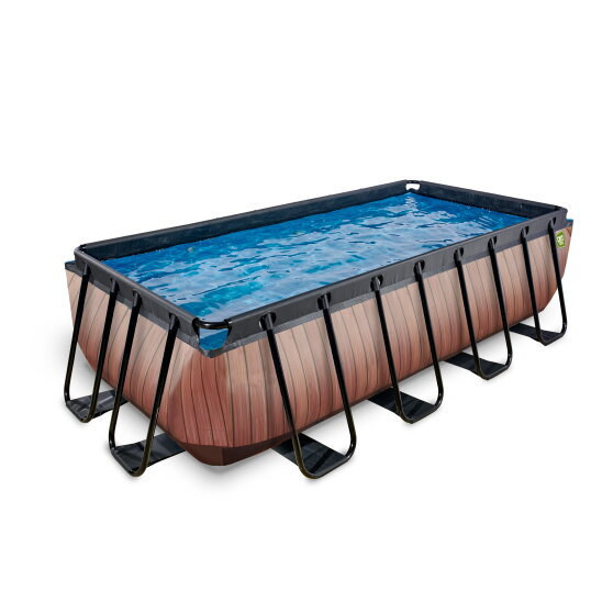 EXIT Wood pool 400x200x100cm med filterpump - brun