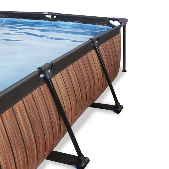 EXIT Wood pool 300x200x65cm med filterpump och tak och solsegel - brun