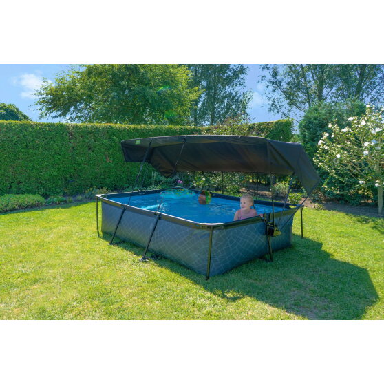 EXIT Stone pool 300x200x65cm med filterpump och solsegel - gr&aring;
