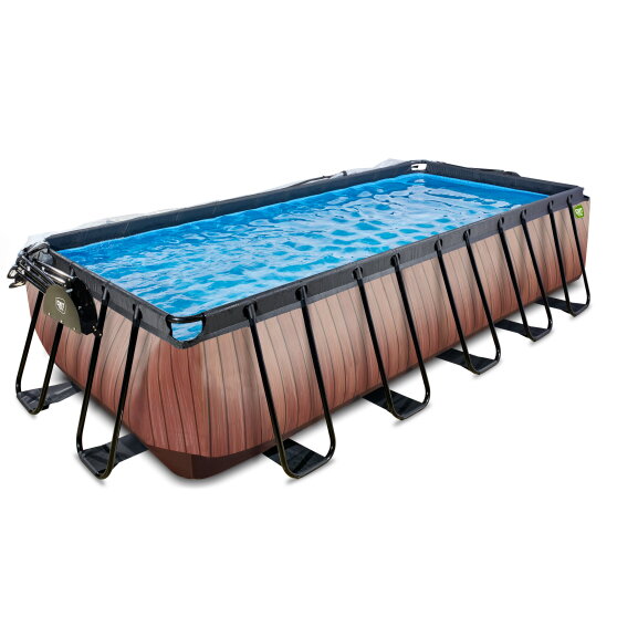 EXIT Wood pool 540x250x122cm med sandfilterpump och tak - brun