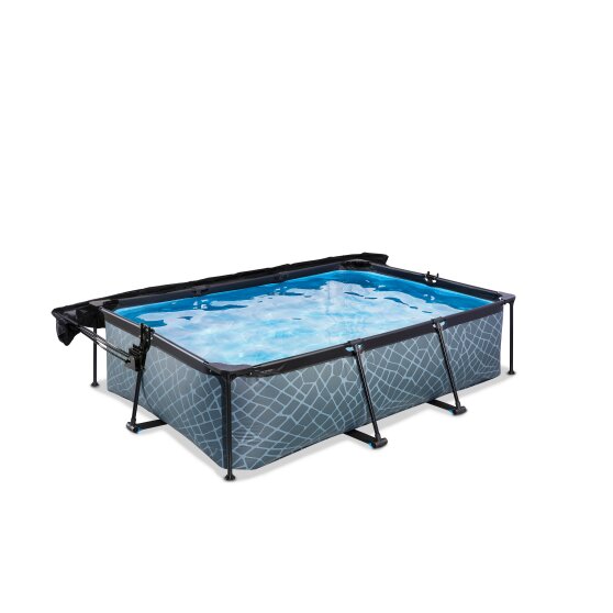 EXIT Stone pool 220x150x65cm med filterpump och solsegel - grå
