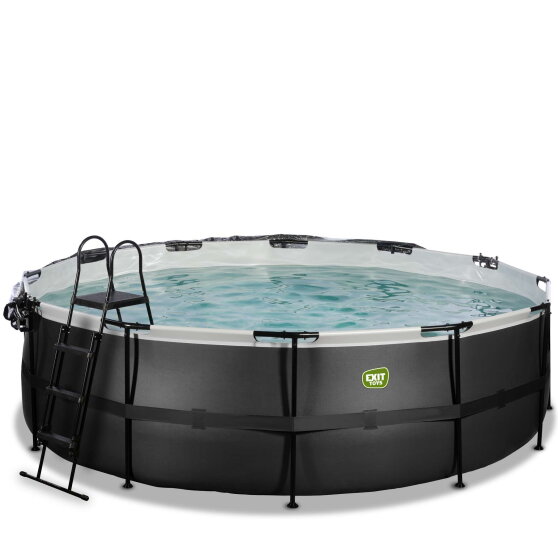 EXIT Black Leather pool ø488x122cm med sandfilterpump och tak och värmepump - svart