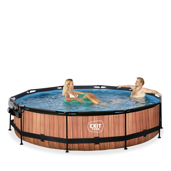 EXIT Wood pool &oslash;360x76cm med filterpump och tak - brun