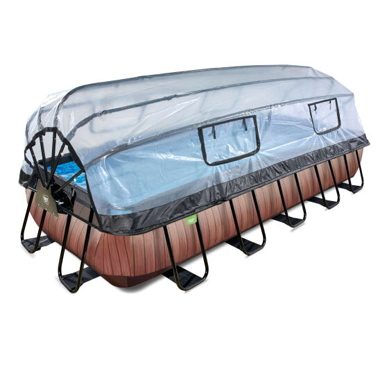 EXIT Wood pool 540x250x100cm med sandfilterpump och tak - brun