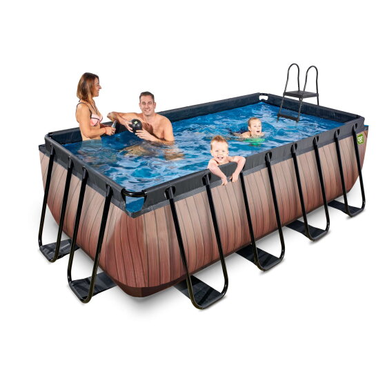 EXIT Wood pool 400x200x122cm med sandfilterpump - brun