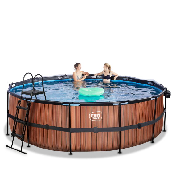 EXIT Wood pool &oslash;450x122cm med sandfilterpump och tak - brun