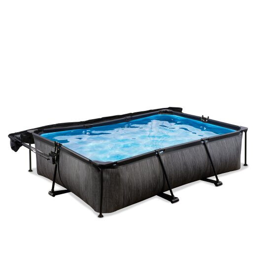 EXIT Black Wood pool 300x200x65cm med filterpump och solsegel - svart
