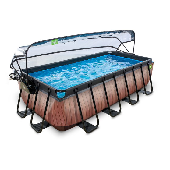 EXIT Wood pool 400x200x100cm med filterpump och tak - brun