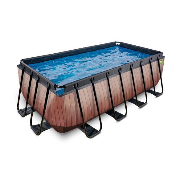 EXIT Wood pool 400x200x122cm med filterpump - brun