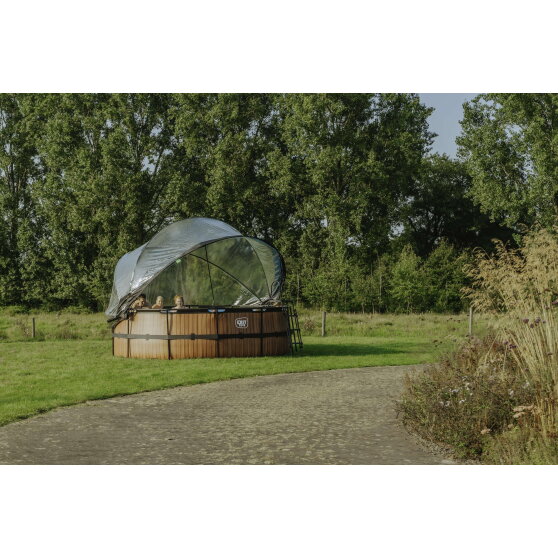 EXIT Black Leather pool &oslash;427x122cm med sandfilterpump och tak och v&auml;rmepump - svart