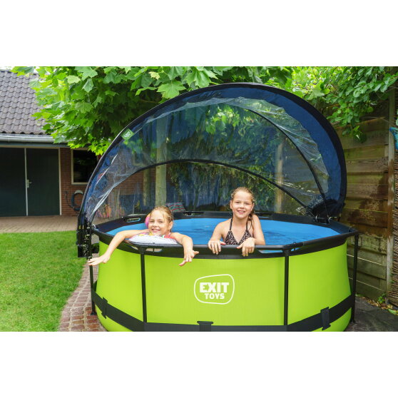 EXIT Lime pool &oslash;244x76cm med filterpump och tak - gr&ouml;n
