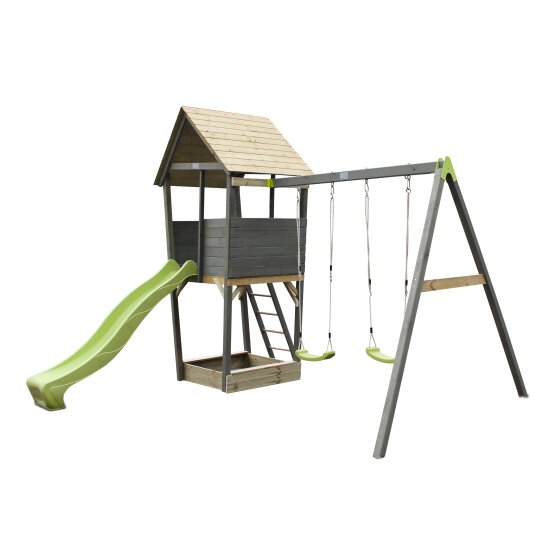 EXIT Aksent wooden play tower with a 2-seat swing - grey