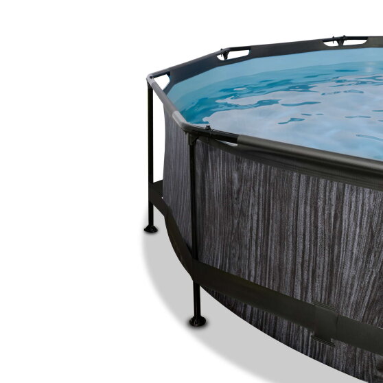 EXIT Black Wood pool &oslash;300x76cm med filterpump och solsegel - svart