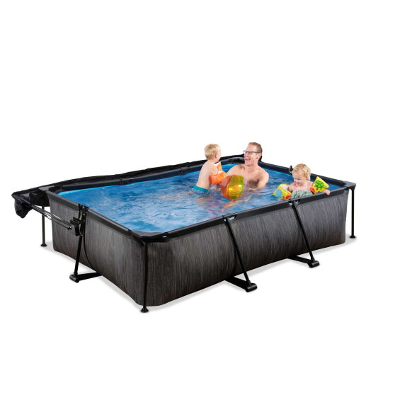 EXIT Black Wood pool 300x200x65cm med filterpump och solsegel - svart