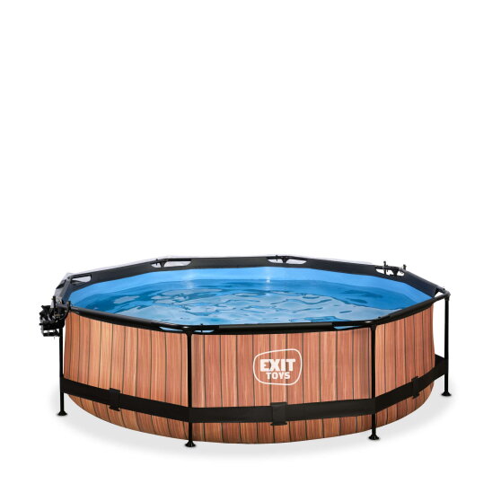 EXIT Wood pool ø300x76cm med filterpump och tak och solsegel - brun