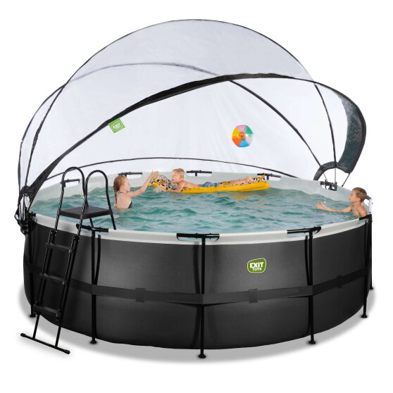 EXIT Black Leather pool ø427x122cm med sandfilterpump och tak och tillbehörsset - svart
