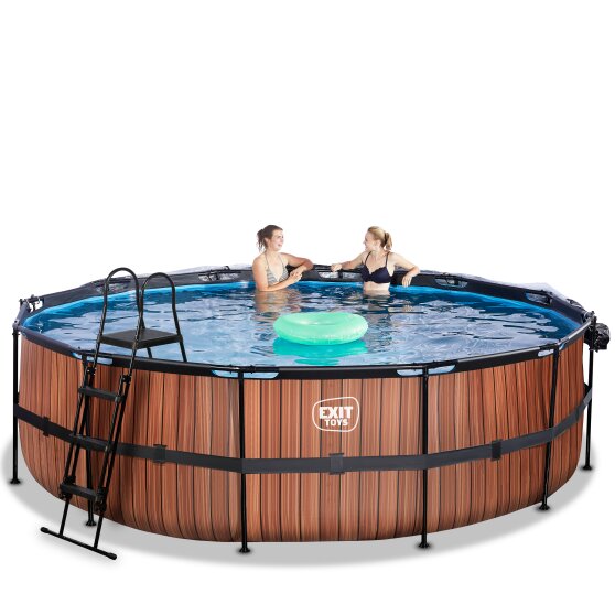 EXIT Wood pool ø488x122cm med sandfilterpump och tak - brun