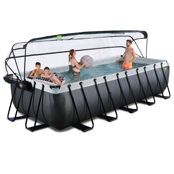 EXIT Black Leather pool 540x250x122cm med sandfilterpump och tak och värmepump - svart