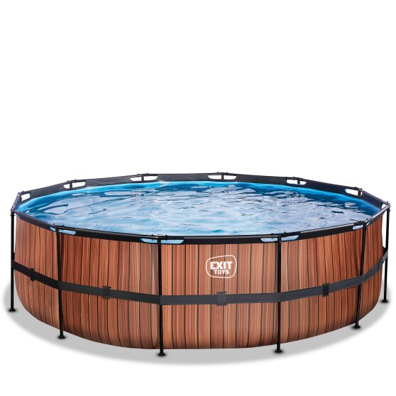 EXIT Wood pool ø488x122cm med filterpump - brun