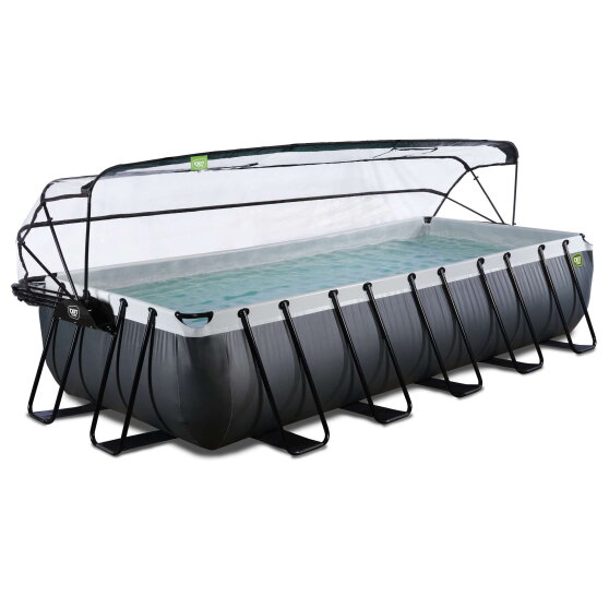 EXIT Black Leather pool 540x250x100cm med sandfilterpump och tak och v&auml;rmepump - svart