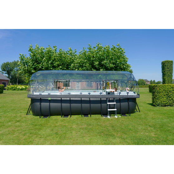 EXIT Black Leather pool 540x250x122cm med sandfilterpump och tak och värmepump - svart