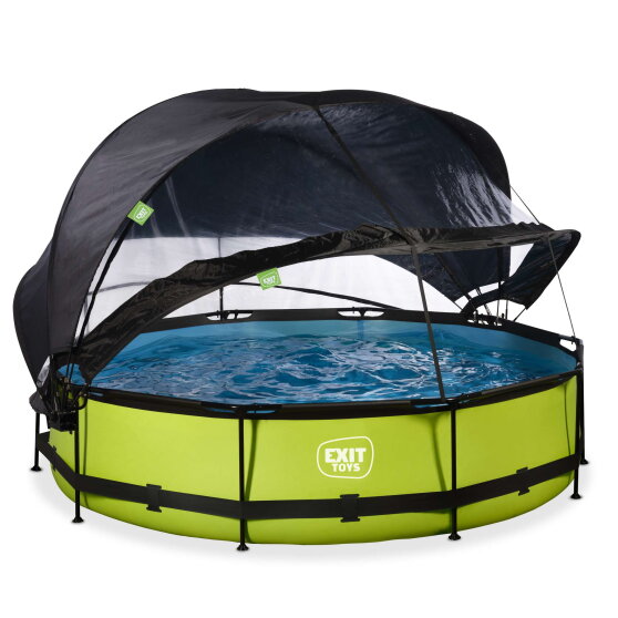 EXIT Lime pool &oslash;360x76cm med filterpump och tak och solsegel - gr&ouml;n