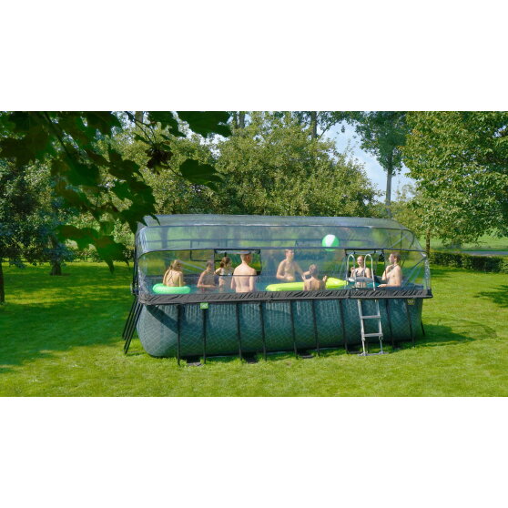 EXIT Wood pool 540x250x122cm med sandfilterpump och tak - brun